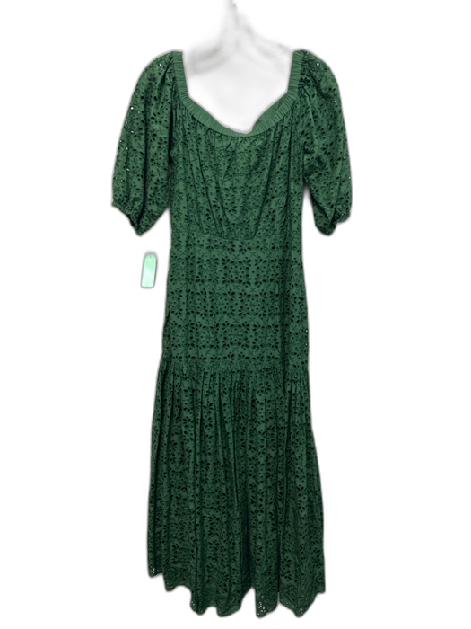 Veronica Beard Size 6 Green Cotton Eyelet Button Down Off Shoulder Maxi Dress Green / 6