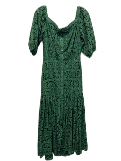 Veronica Beard Size 6 Green Cotton Eyelet Button Down Off Shoulder Maxi Dress Green / 6