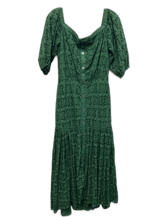 Veronica Beard Size 6 Green Cotton Eyelet Button Down Off Shoulder Maxi Dress Green / 6