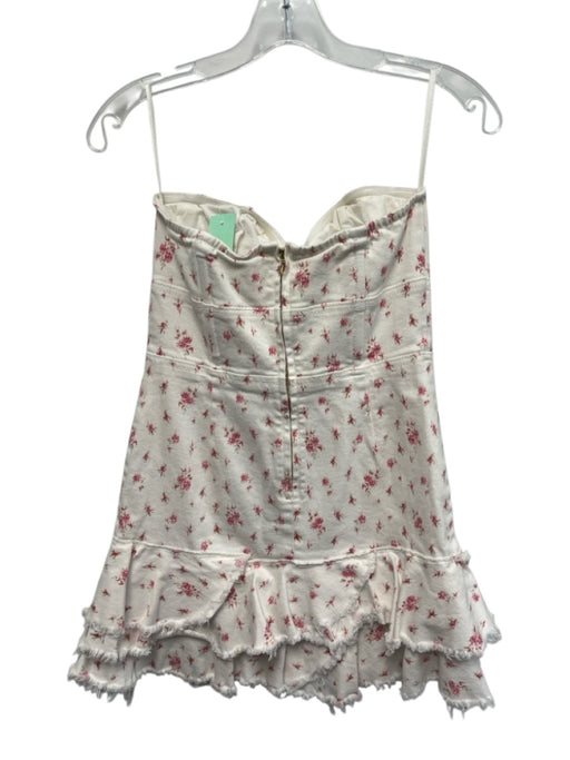Loveshackfancy Size 4 White & Pink Cotton Denim Mini Floral Strapless Mini Dress White & Pink / 4