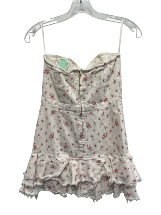 Loveshackfancy Size 4 White & Pink Cotton Denim Mini Floral Strapless Mini Dress White & Pink / 4