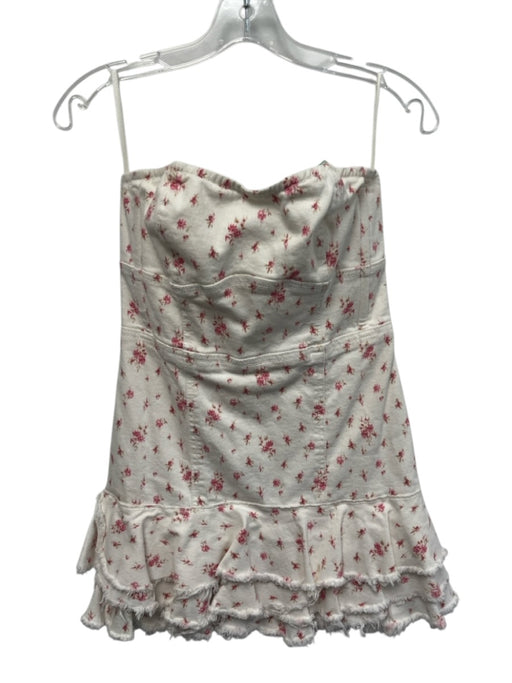 Loveshackfancy Size 4 White & Pink Cotton Denim Mini Floral Strapless Mini Dress White & Pink / 4