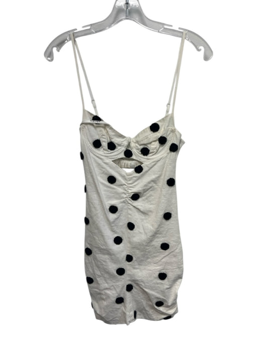 For Love & Lemons Size XS White & Black Linen Blend 3D applique Polka Dot Dress White & Black / XS