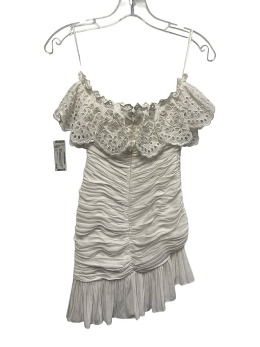 Ramy Brook Size 0 White Polyester Ruched Eyelet Floral Off Shoulder Mini Dress White / 0
