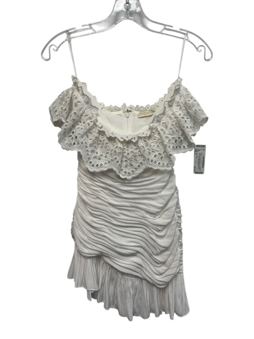 Ramy Brook Size 0 White Polyester Ruched Eyelet Floral Off Shoulder Mini Dress White / 0