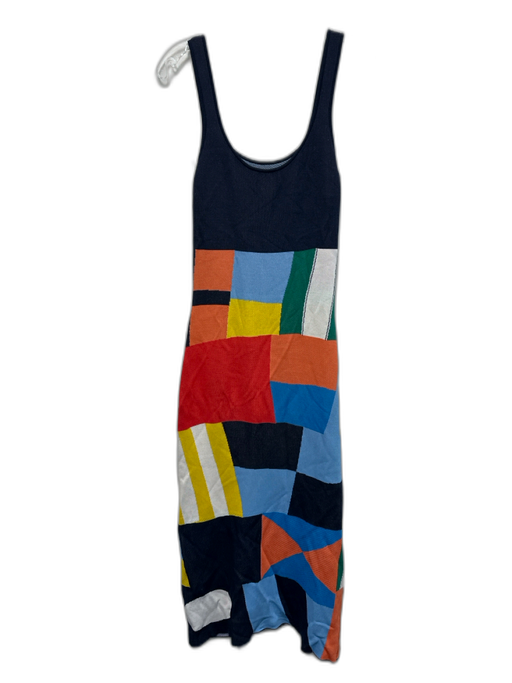 Staud Size M Blue, Yellow, Red Viscose Blend Knit Colorblock Scoop Neck Dress Blue, Yellow, Red / M