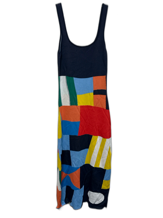 Staud Size M Blue, Yellow, Red Viscose Blend Knit Colorblock Scoop Neck Dress Blue, Yellow, Red / M