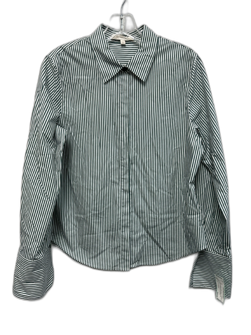 Favorite Daughter Size S Green & White Cotton Stripe Long Sleeve Button Down Top Green & White / S