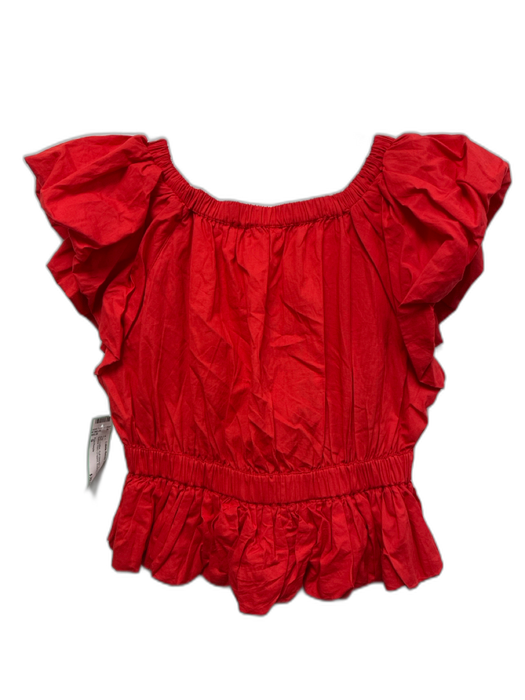 Free People Size S Red Cotton Puff Sleeves V Neck Bubble Hem Cropped Top Red / S