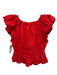 Free People Size S Red Cotton Puff Sleeves V Neck Bubble Hem Cropped Top Red / S