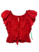 Free People Size S Red Cotton Puff Sleeves V Neck Bubble Hem Cropped Top Red / S