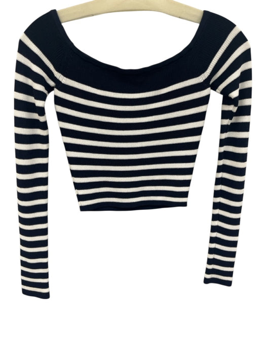 Staud Size XS Navy & white Viscose Ribbed Wide Neck Textured Long Sleeve Top Navy & white / XS