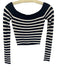 Staud Size XS Navy & white Viscose Ribbed Wide Neck Textured Long Sleeve Top Navy & white / XS