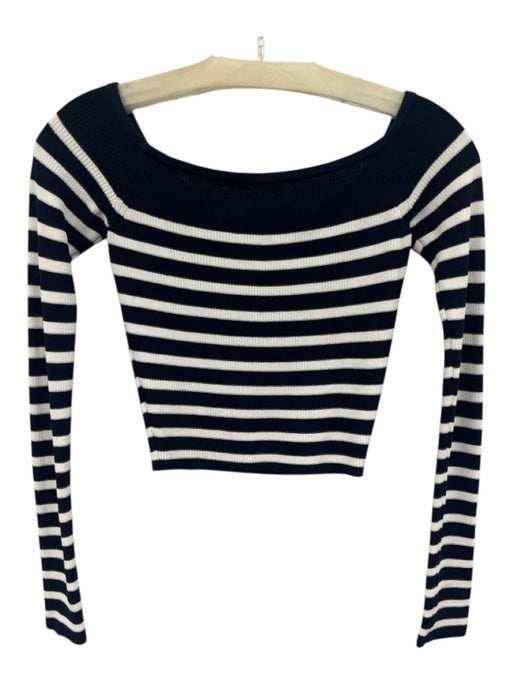 Staud Size XS Navy & white Viscose Ribbed Wide Neck Textured Long Sleeve Top Navy & white / XS