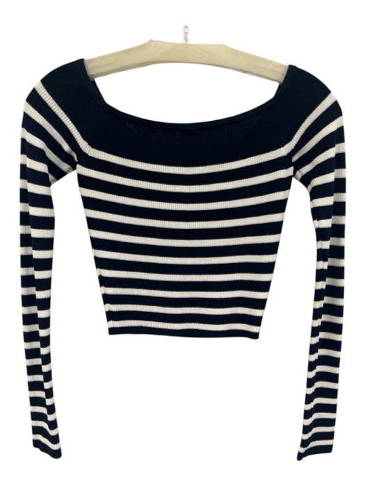 Staud Size XS Navy & white Viscose Ribbed Wide Neck Textured Long Sleeve Top Navy & white / XS