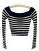 Staud Size XS Navy & white Viscose Ribbed Wide Neck Textured Long Sleeve Top Navy & white / XS