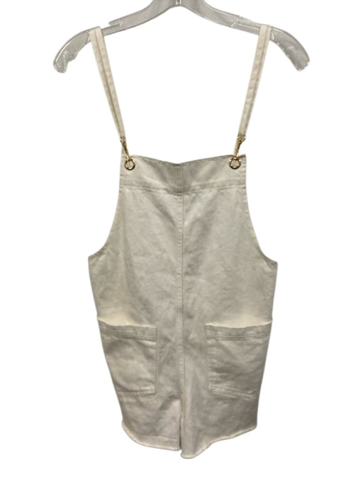Show Me Your Mumu Size XS White Cotton Patch Pocket Zip Back Denim Romper White / XS