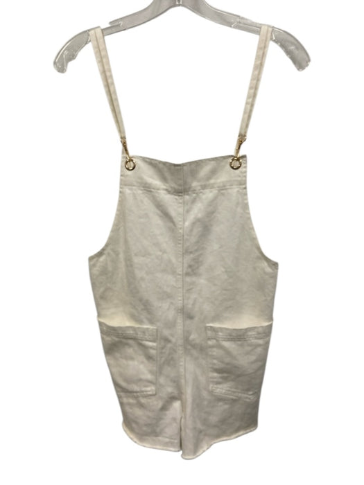Show Me Your Mumu Size XS White Cotton Patch Pocket Zip Back Denim Romper White / XS