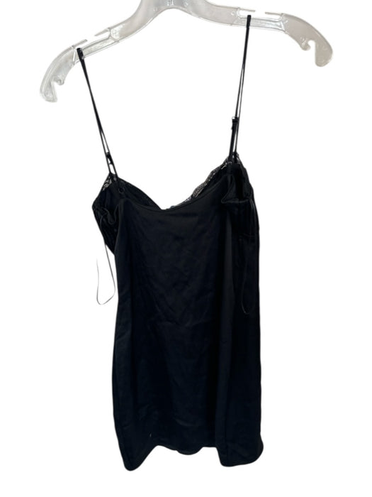 Zara Size S Black Polyester Blend Spaghetti Strap Lace Trim Pleated Slip Dress Black / S