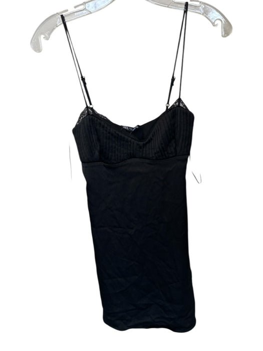 Zara Size S Black Polyester Blend Spaghetti Strap Lace Trim Pleated Slip Dress Black / S