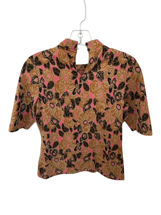 Maeve Size XS Brown & Pink Polyester Blend Floral Knit Mock Neck Top Brown & Pink / XS