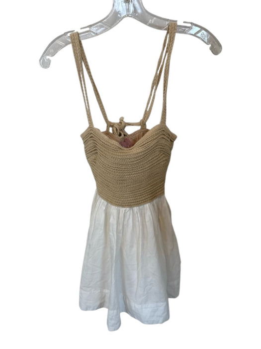 Show Me Your Mumu Size XS white & tan Cotton Rope tie strap Side Zip Mini Dress white & tan / XS