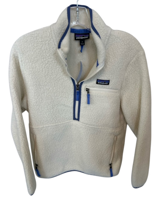 Patagonia Size S Cream & Blue Polyester Sherpa Front Pocket Half Zip Jacket Cream & Blue / S