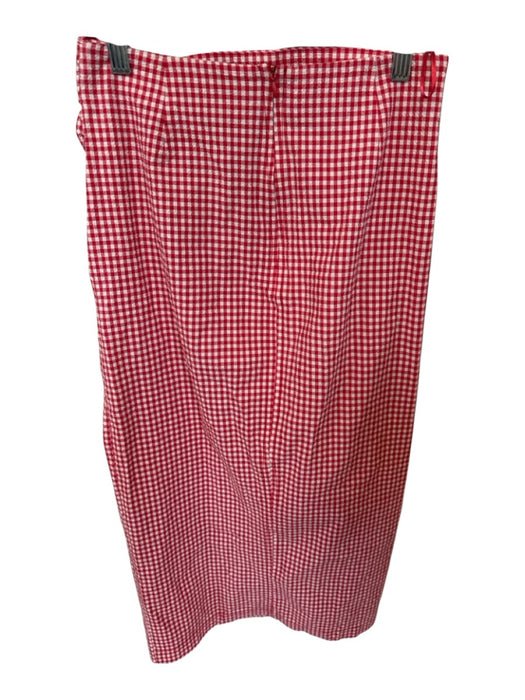 Zara Size S Red & White Polyester Blend Gingham Slit Ruched Back Zip Skirt Red & White / S