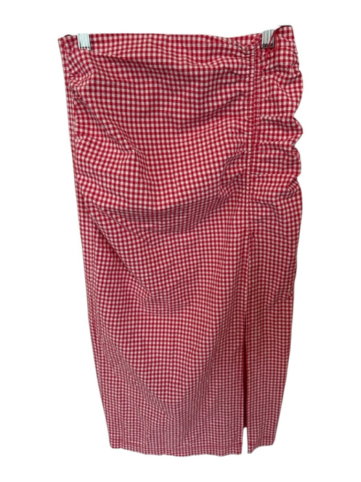 Zara Size S Red & White Polyester Blend Gingham Slit Ruched Back Zip Skirt Red & White / S