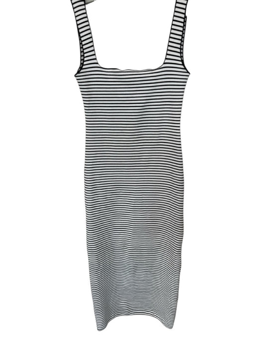 Zara Size S Black & White Viscose Blend Striped Sleeveless Square Neck Dress Black & White / S