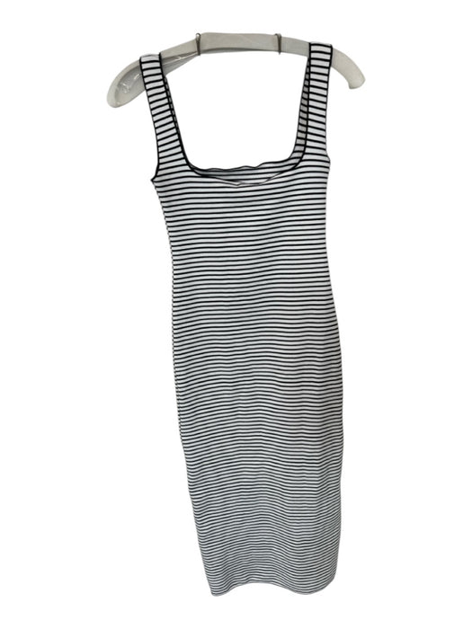 Zara Size S Black & White Viscose Blend Striped Sleeveless Square Neck Dress Black & White / S