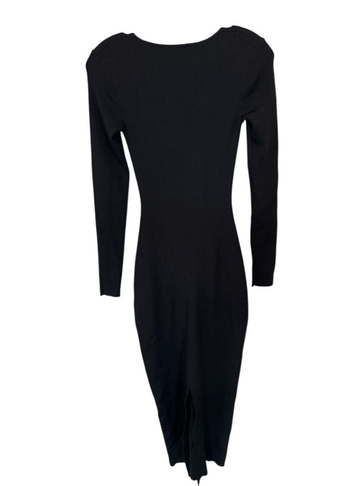 Staud Size S Black Viscose Blend Ribbed Long Sleeve Sweetheart Neckline Dress Black / S