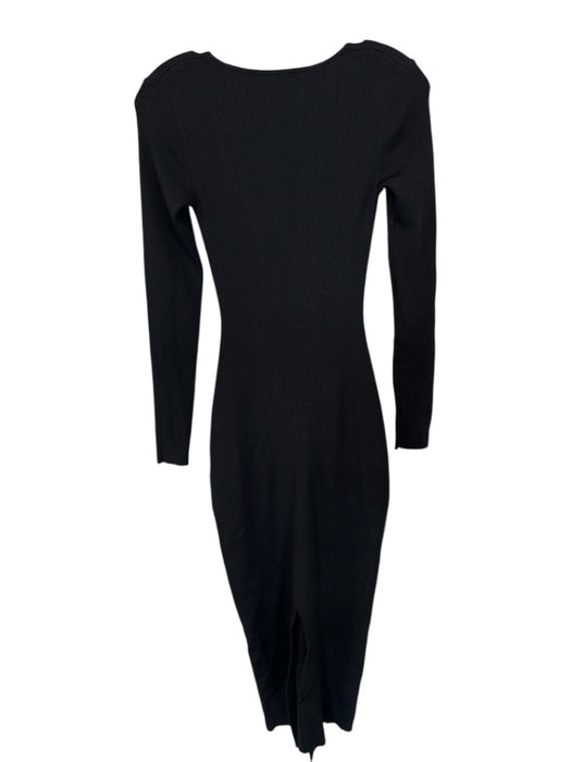 Staud Size S Black Viscose Blend Ribbed Long Sleeve Sweetheart Neckline Dress Black / S