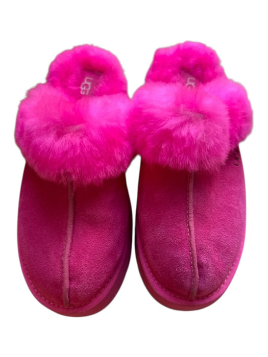 Ugg Shoe Size Est 7 Neon Pink Suede Platform Shearling Slippers Neon Pink / Est 7