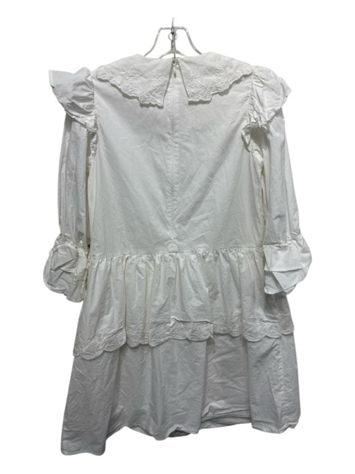 Meadows Size 2 White Cotton Embroidered Oversized Collar Tiered Dress White / 2
