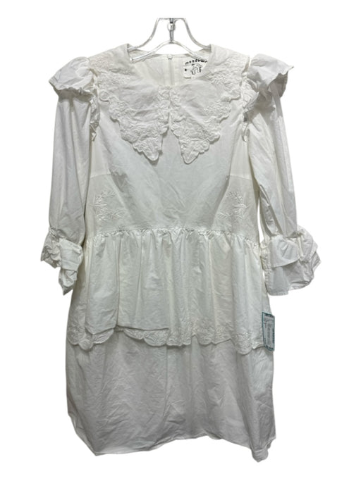 Meadows Size 2 White Cotton Embroidered Oversized Collar Tiered Dress White / 2