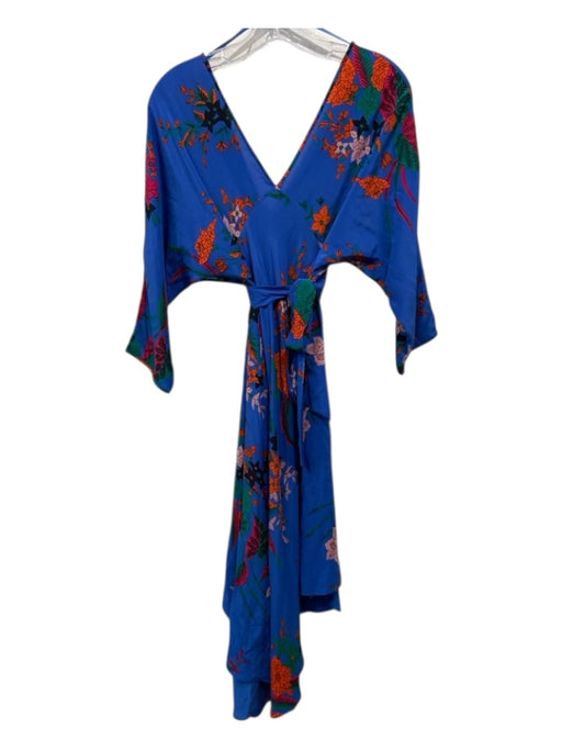Diane Von Furstenberg Size S Blue, Red, Multi Silk Floral V Neck Wrap Dress Blue, Red, Multi / S