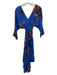Diane Von Furstenberg Size S Blue, Red, Multi Silk Floral V Neck Wrap Dress Blue, Red, Multi / S