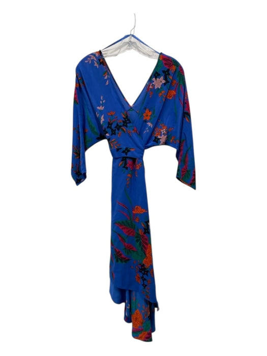 Diane Von Furstenberg Size S Blue, Red, Multi Silk Floral V Neck Wrap Dress Blue, Red, Multi / S