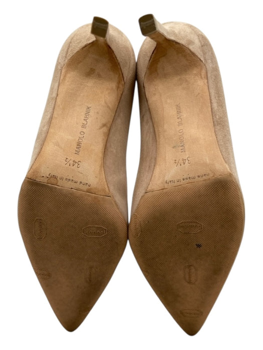 Manolo Blahnik Shoe Size 34.5 Beige Suede Pointed Toe Stiletto Pumps Beige / 34.5