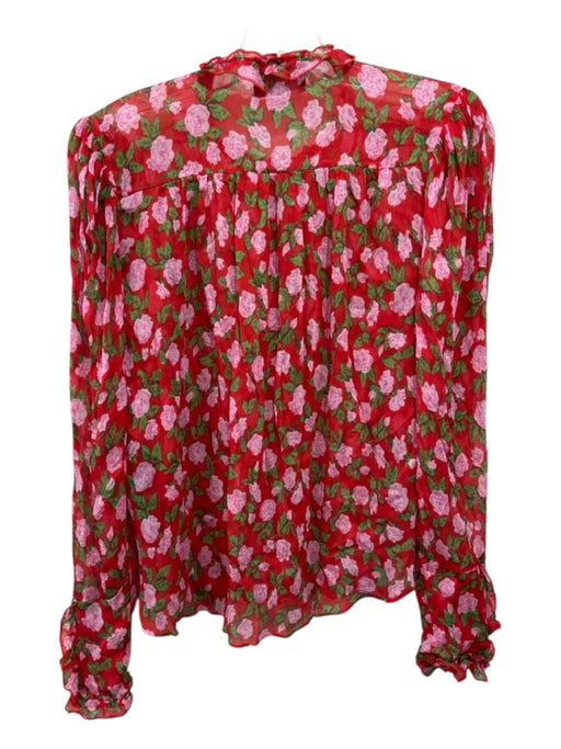 The Kooples Size 1/S Red, Pink, Green Viscose Semi Sheer Floral Button Front Top Red, Pink, Green / 1/S