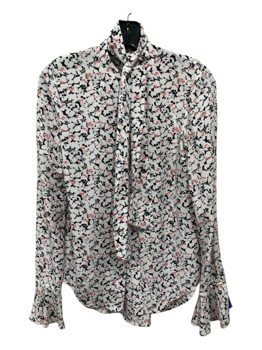 Veronica Beard Size 2 White, Black, Pink Silk Neck Tie Abstract Floral Top White, Black, Pink / 2