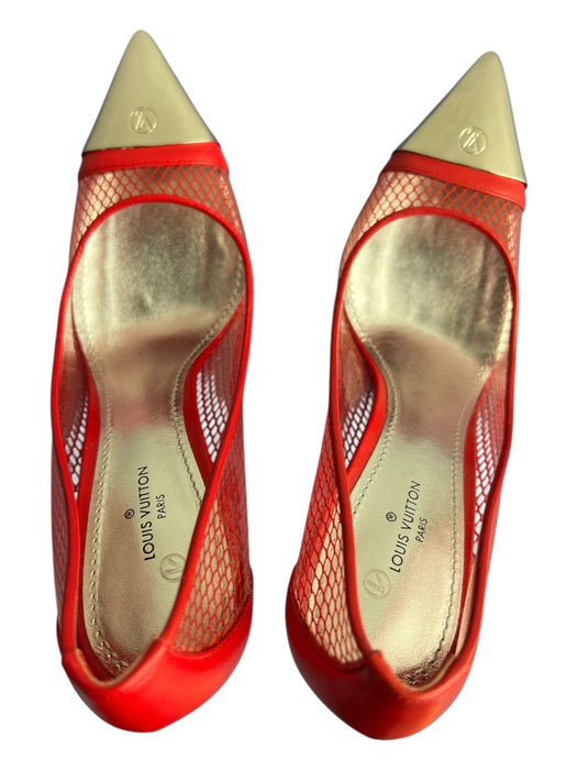 Louis Vuitton Shoe Size 37 Red & Silver leather sole Mesh Metal Toe Logo Shoes Red & Silver / 37