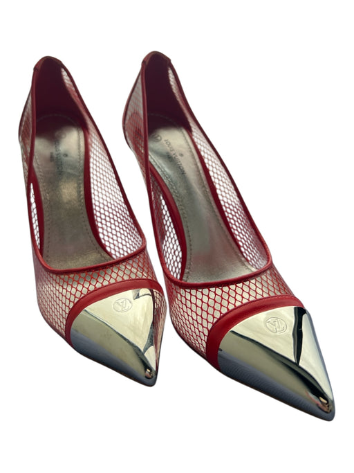 Louis Vuitton Shoe Size 37 Red & Silver leather sole Mesh Metal Toe Logo Shoes Red & Silver / 37
