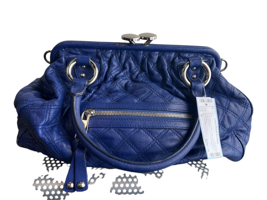 Marc Jacobs Navy Leather Kiss Lock Inside & Outside Pockets Cross Body Strap Bag Navy / M