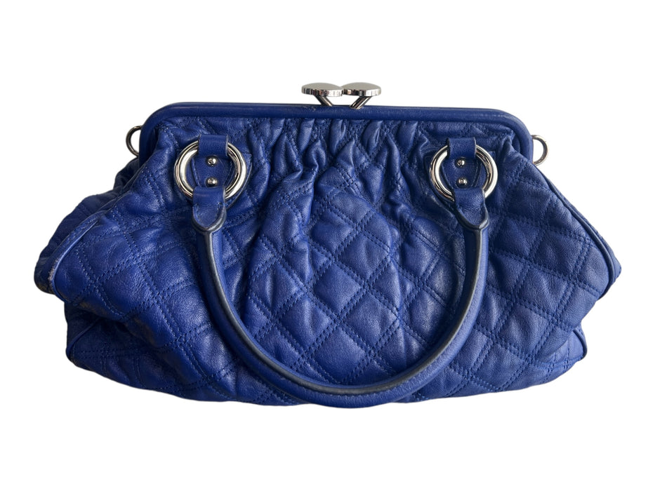 Marc Jacobs Navy Leather Kiss Lock Inside & Outside Pockets Cross Body Strap Bag Navy / M