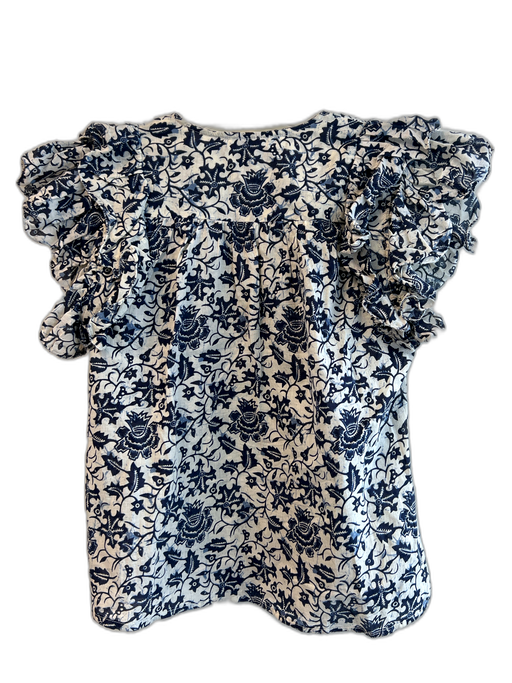 Love The Label Size XS Blue & White Cotton allover eyelet Ruffle Sleeveless Top Blue & White / XS