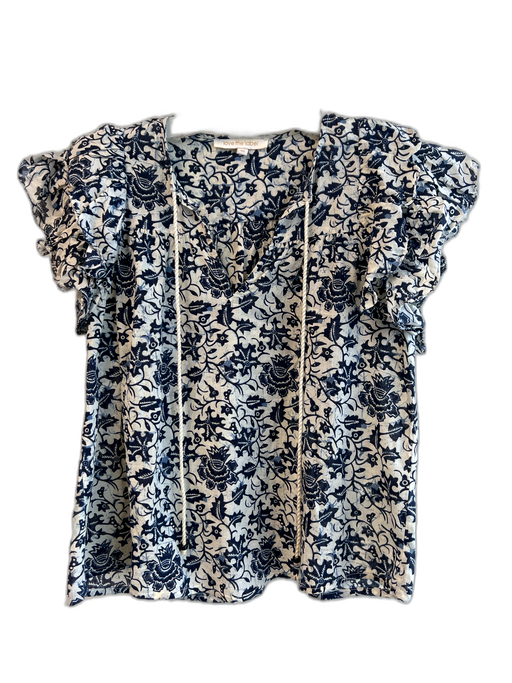 Love The Label Size XS Blue & White Cotton allover eyelet Ruffle Sleeveless Top Blue & White / XS