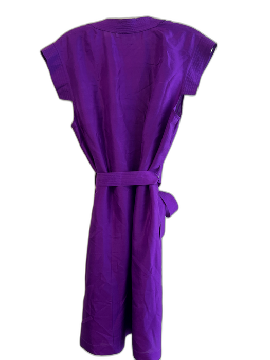Soeur Size 40 Purple Silk Wrap Belt Knee Length Cap Sleeve Dress Purple / 40