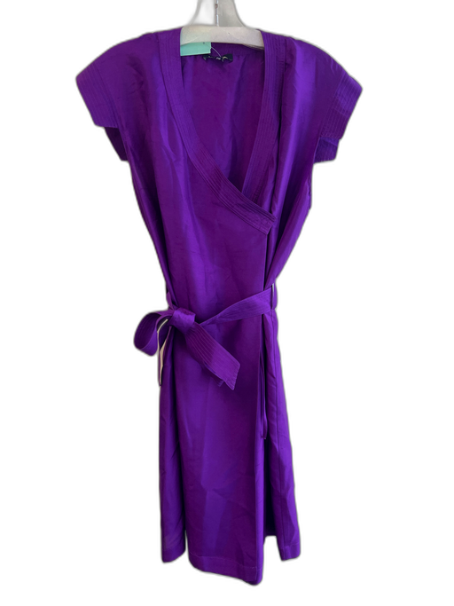 Soeur Size 40 Purple Silk Wrap Belt Knee Length Cap Sleeve Dress Purple / 40